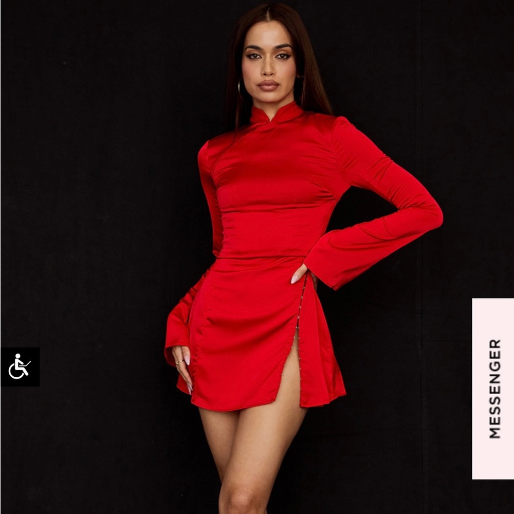 House of CB Bell Sleeve Mandarin Collar Alyssa Dress + Chinese Takeout Purse
